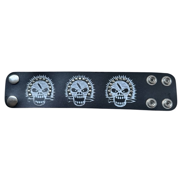 Studded Punk Rock Cuff Bracelet Black & Silver Skull Edgy Bikercore Y2K Rave - Picture 2 of 12